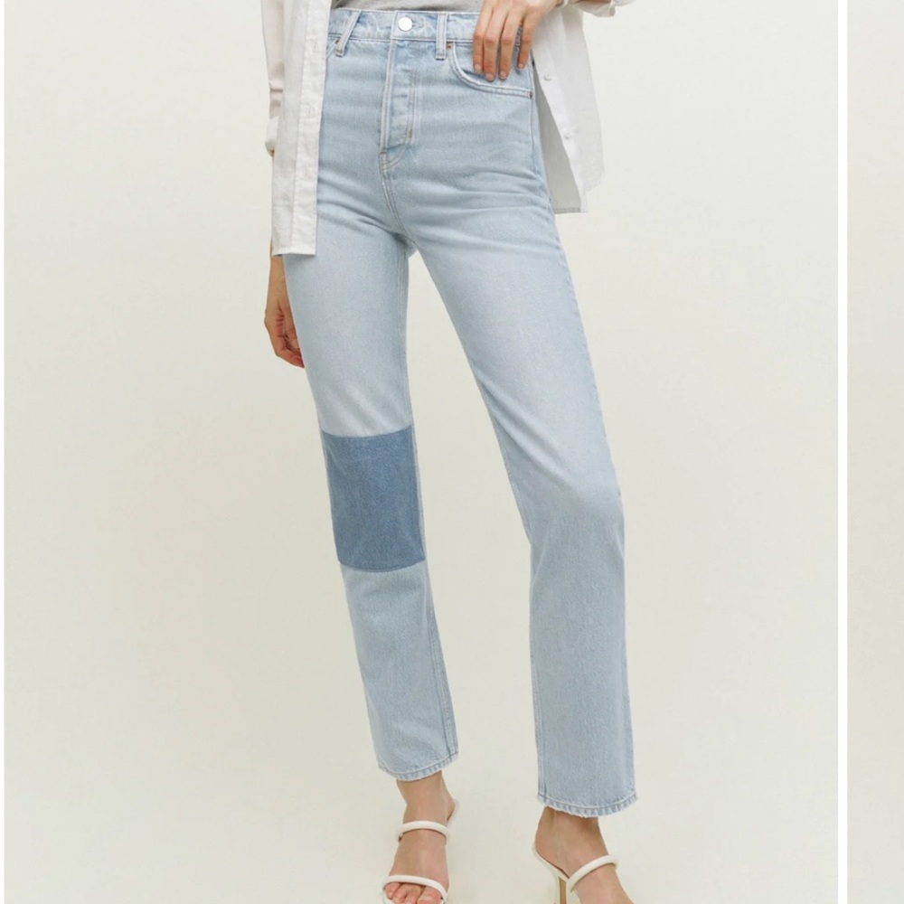 Reformation Cynthia Patch High Rise Straight Jeans Tahoe - Size 25